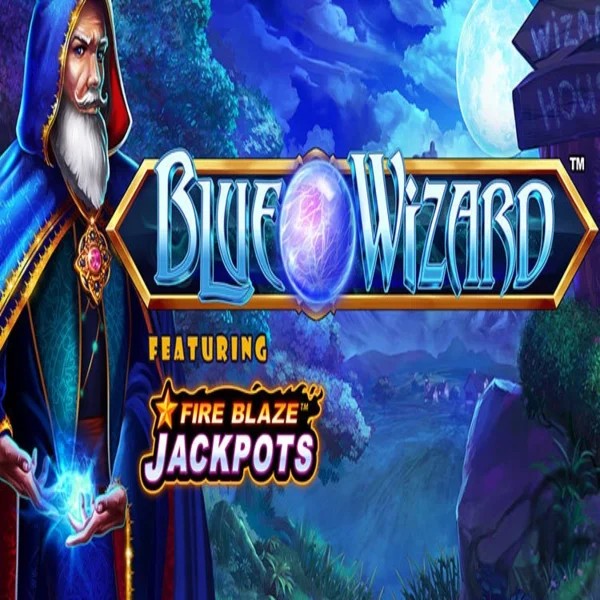 Official Slots logo: Blue Wizard Fire Blaze Jackpots by Rarestone Gaming at Rodeo Casino